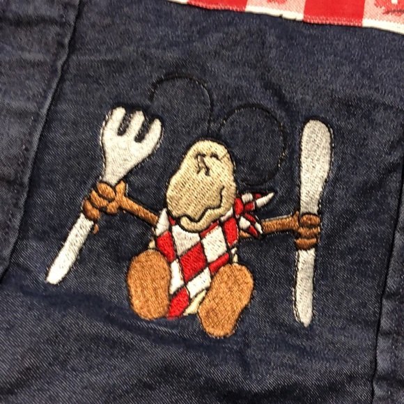 Womens Over Shoulder Picnic Style Purse Graphic Embroidery Red Gingham/Denim - Picture 2 of 6